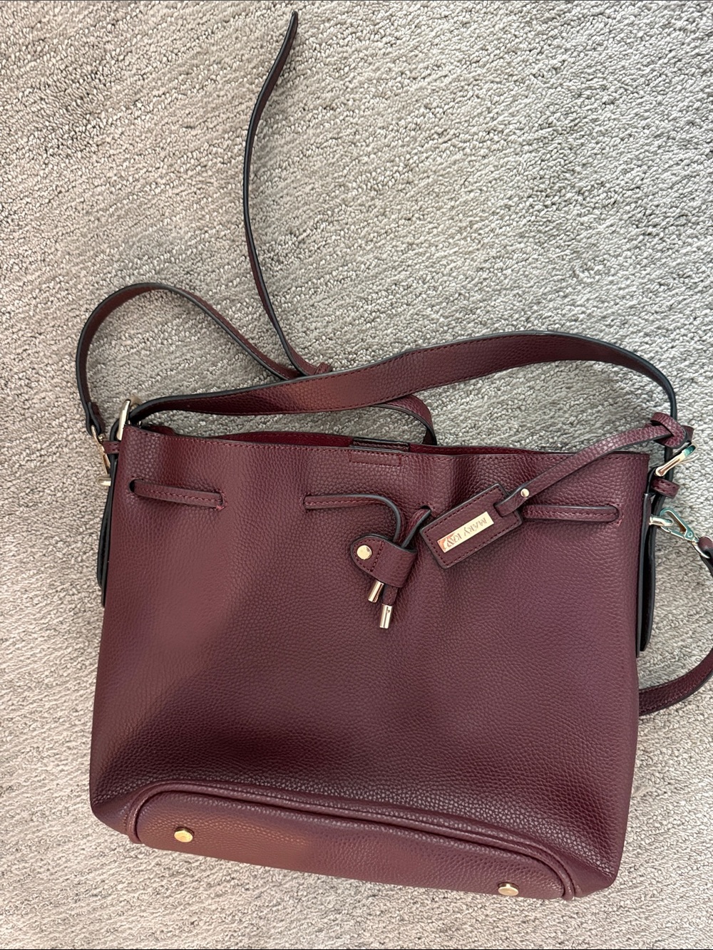 Mary Kay Brown Pebbled Poly Vinyl Drawstring Bucket  Bag